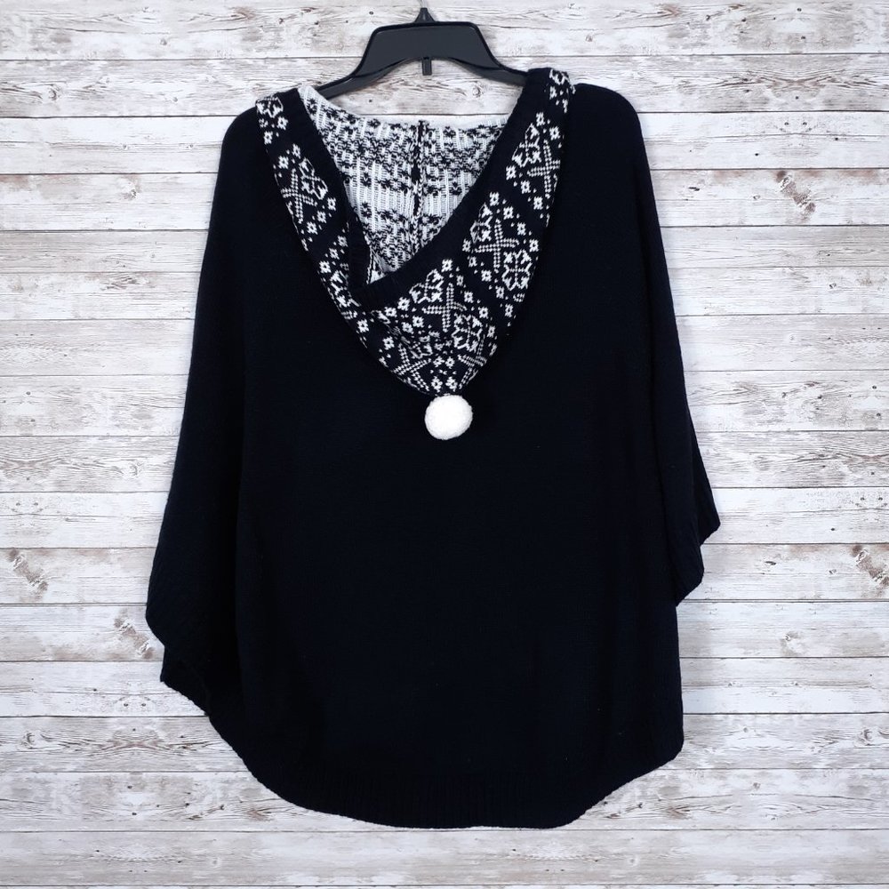 Womens Hooded Christmas Poncho L Santa Sequins Black 992 - Picture 4 of 6